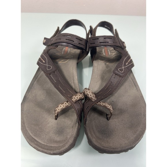 Merrell Sandals Women's Sz 10 Brown Leather Hiking Air Cushion Memory Foam - Picture 10 of 11